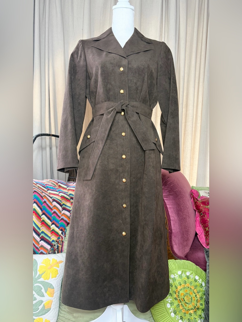 70s Chocolate Ultrasuede Coat Dress